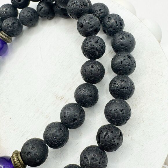 2 Lava Rock Diffuser Stretch Bracelets With Rainbow Stone Glass Beads Chakra - Picture 5 of 7